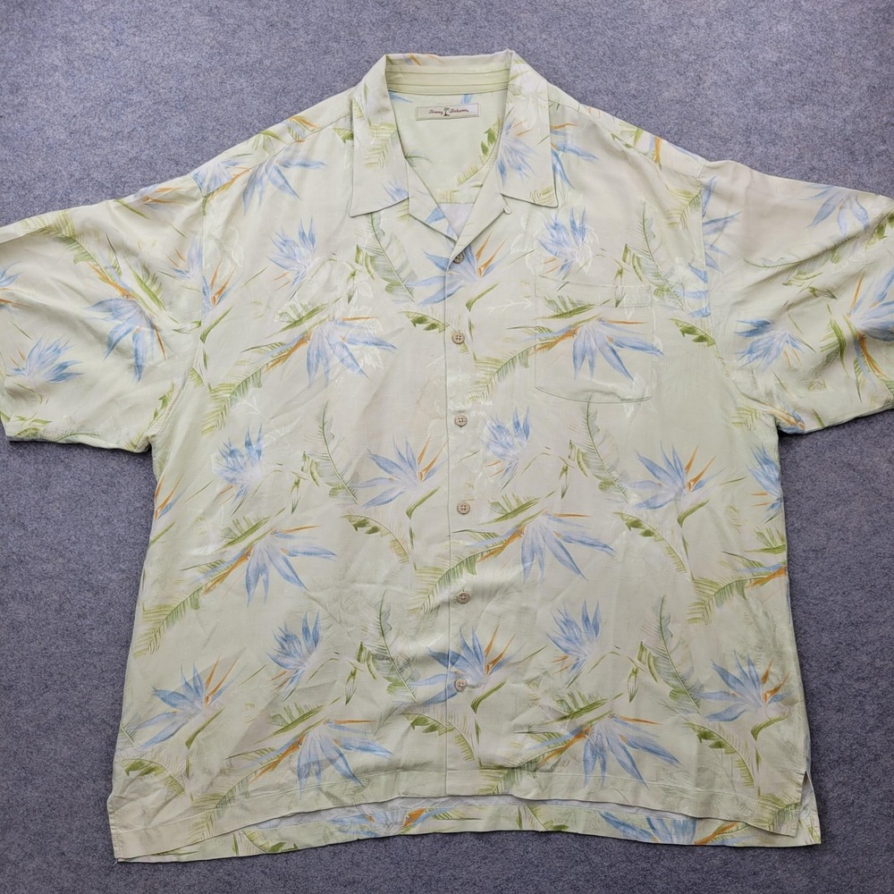 Tommy Bahama Shirt Mens 2XL Multicolor Silk Hawaiian Button Front Short Sleeve